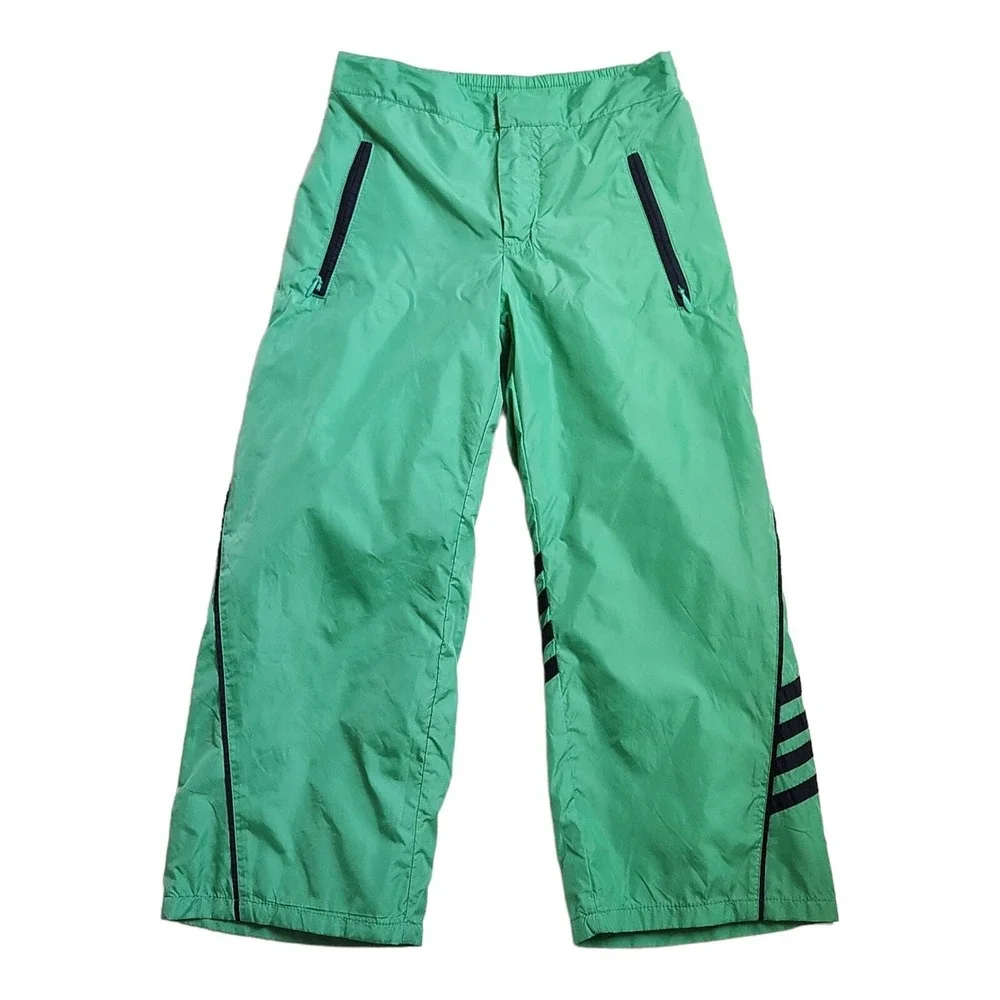 GAP Track Pant Kids Girls XS 4 Green Nylon Athletic Striped Wide Leg Windbreaker
